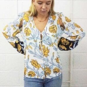 Alice McCall Alicante Blue Yellow and Black Long Sleeve Blouse Size US4